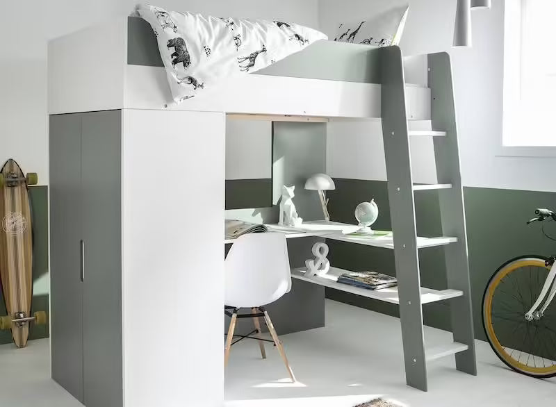 Lit mezzanine + armoire & bureau Opus blanc & bois - Chambrekids