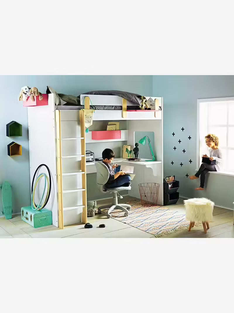 Lit mezzanine avec bureau et rangement EVEREST - Vertbaudet