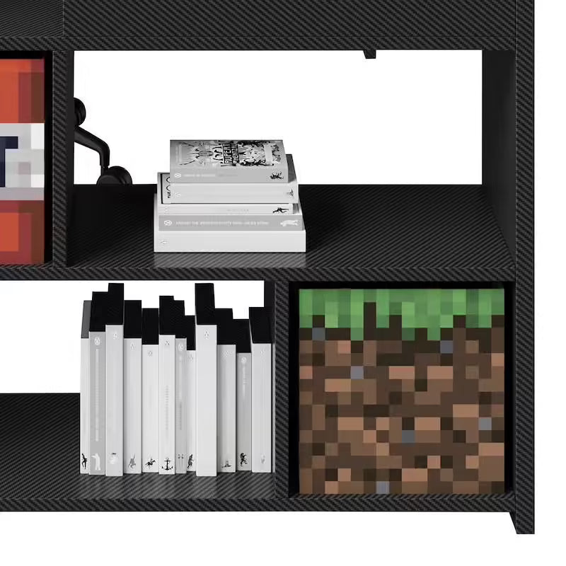 Lit mezzanine Minecraft avec bureau & LED – Noir effet carbone