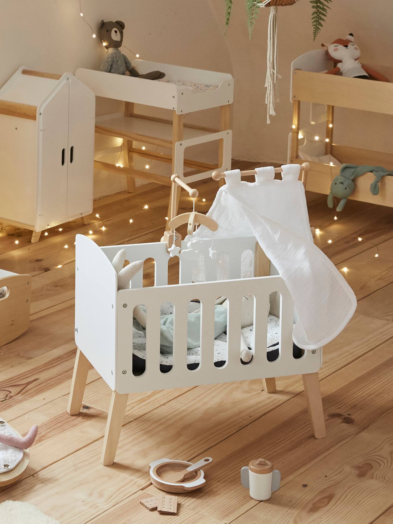 Lit poupon sur pieds en bois FSC blanc