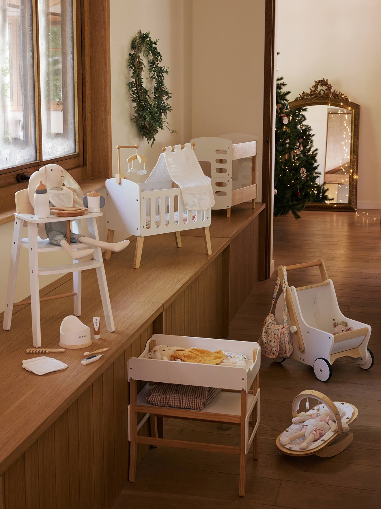 Lit poupon sur pieds en bois FSC blanc