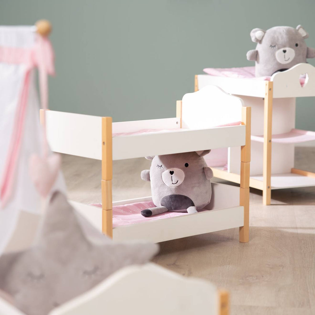 Lit superposé séparable en 2 lits pour poupées jumelles scarlett blanc / rose