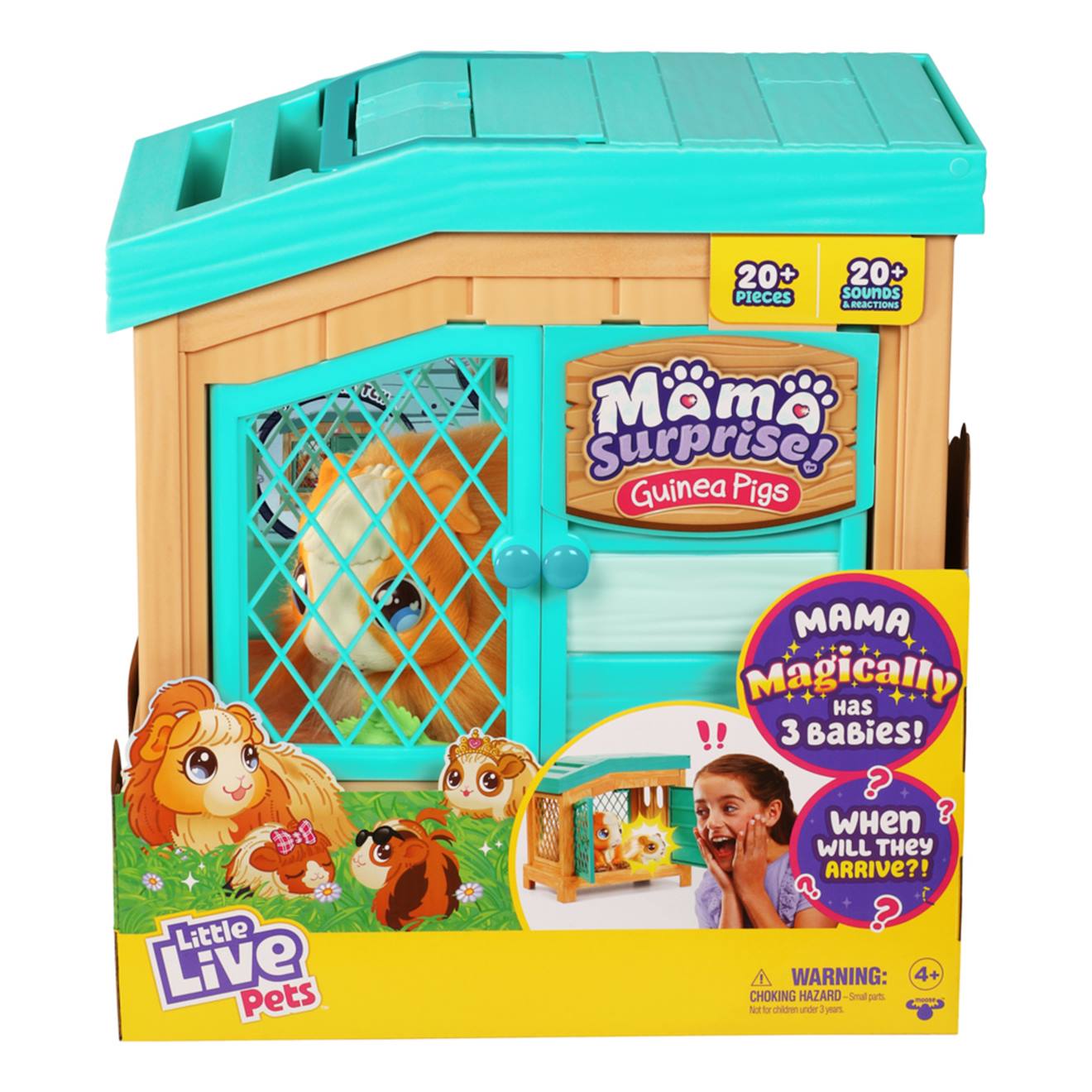 Little live pets mama surprise maman-cochon d'inde avec cage et 3 bébés surprise multicolore
