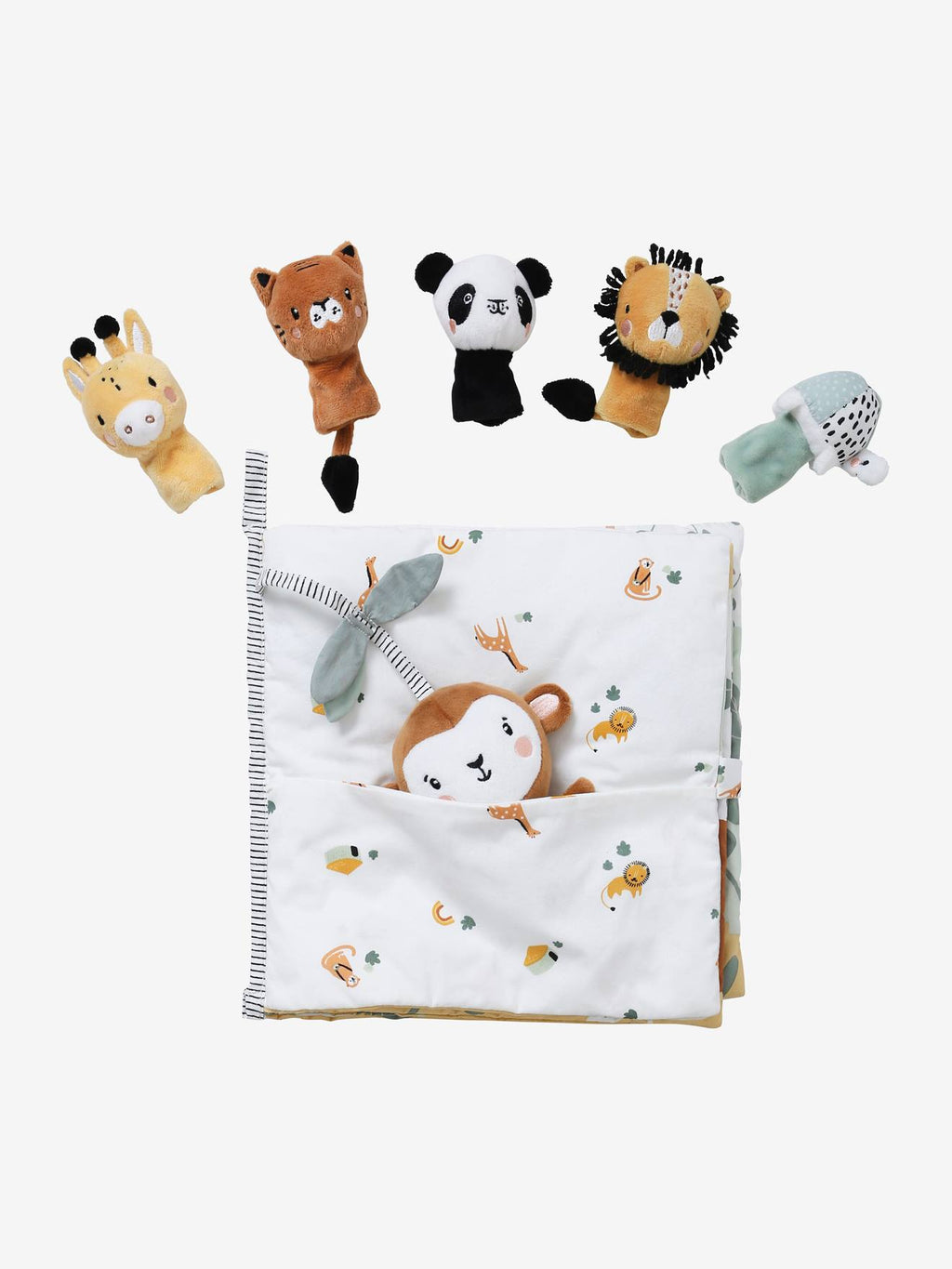 Livré bébé d'éveil + peluches tanzanie blanc