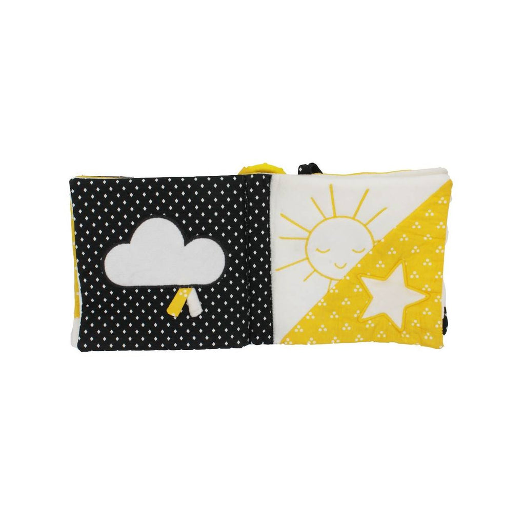 Livre d'éveil en velours - pluche et pompon blanc