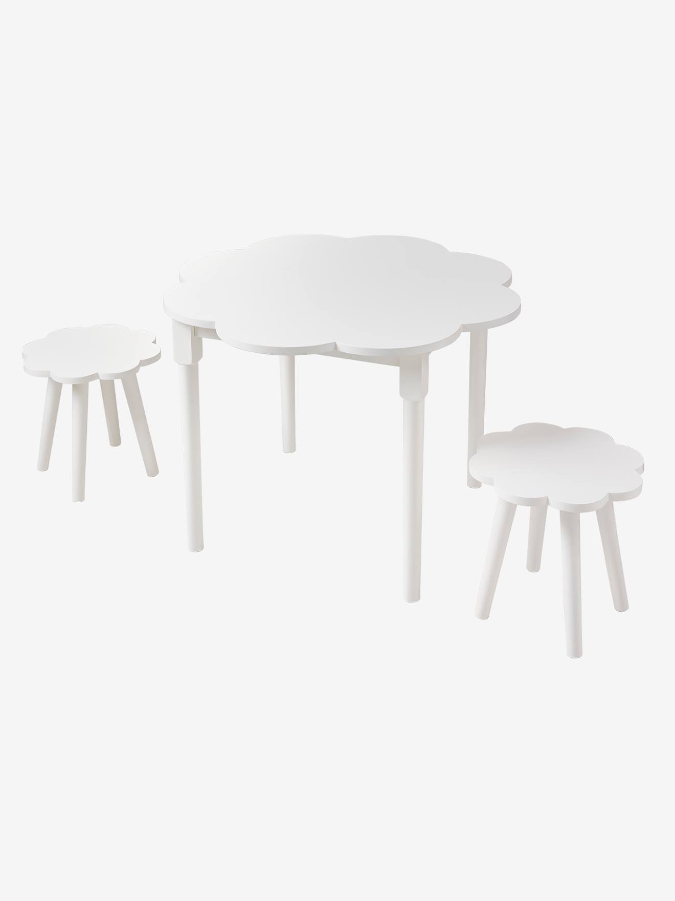 Lot 2 tabourets et table fleurs blanc