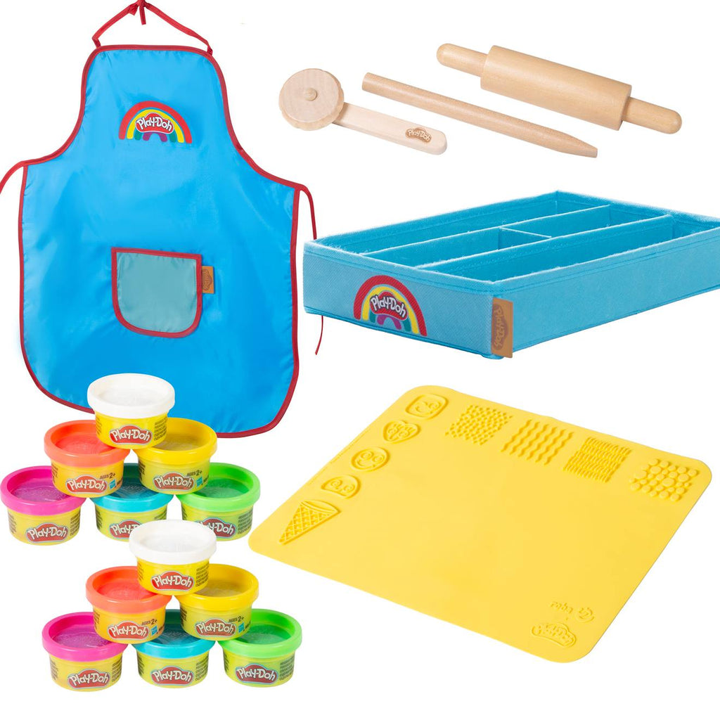 Lot de 12 pâtes à modeler + tablier + boîte en tissu + tapi 3D + accessoires en bois FSC multicolore