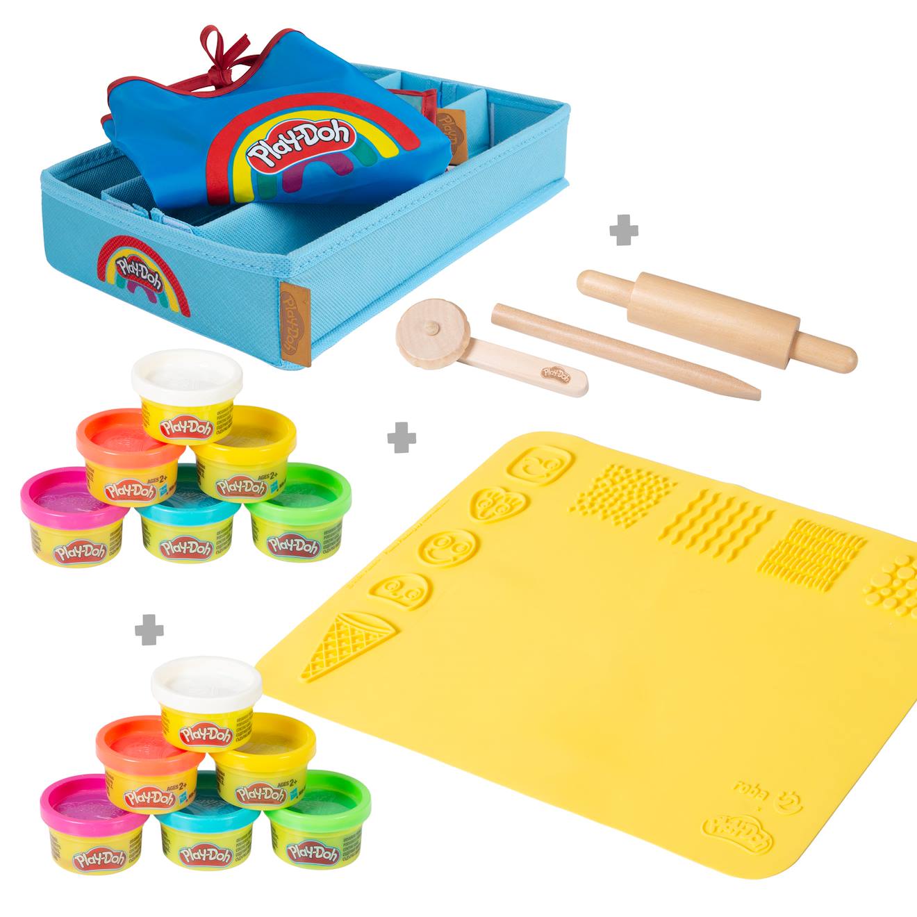 Lot de 12 pâtes à modeler + tablier + boîte en tissu + tapi 3D + accessoires en bois FSC multicolore