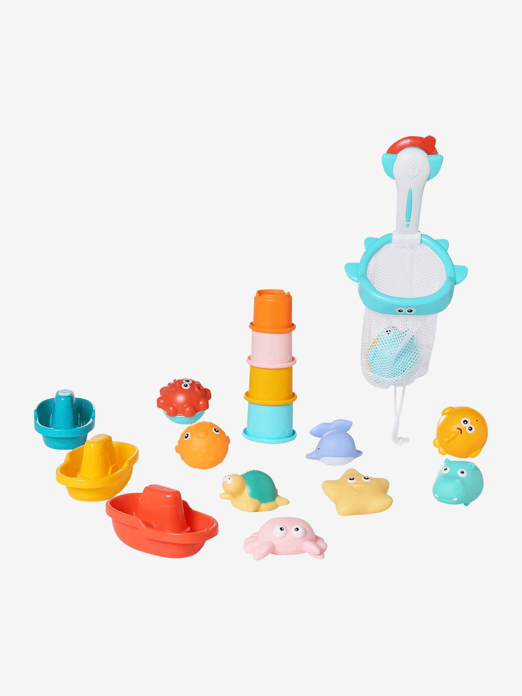 Lot de 16 jouets de bain avec panier multicolore