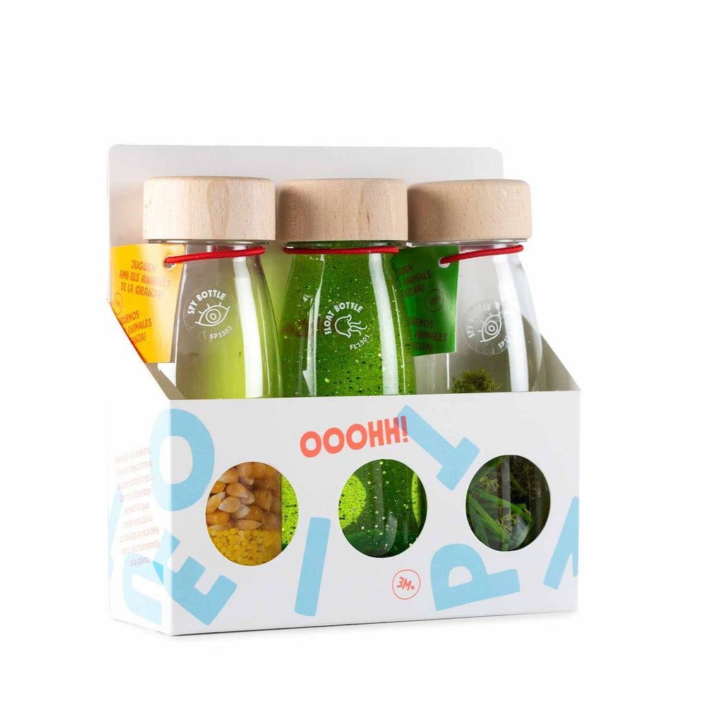 Lot de 3 bouteilles sensorielles vert, life