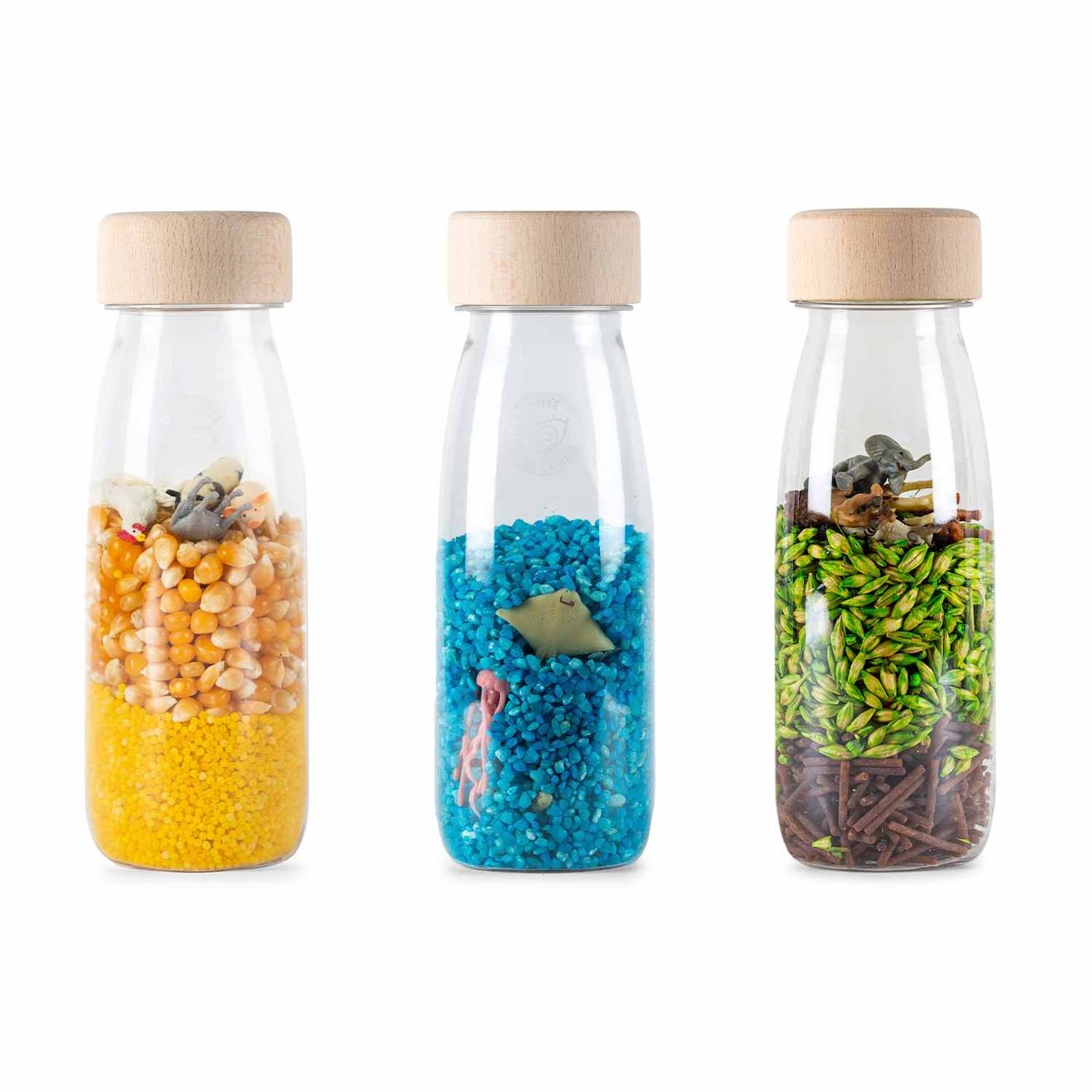 Lot de 3 bouteilles sensorielles multicolore, nature