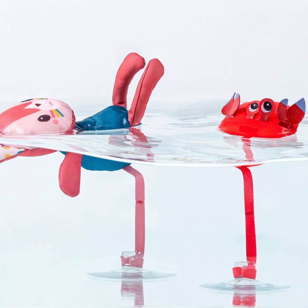 Lot de 3 jouets de bain à ventouse rose, rouge, bleu