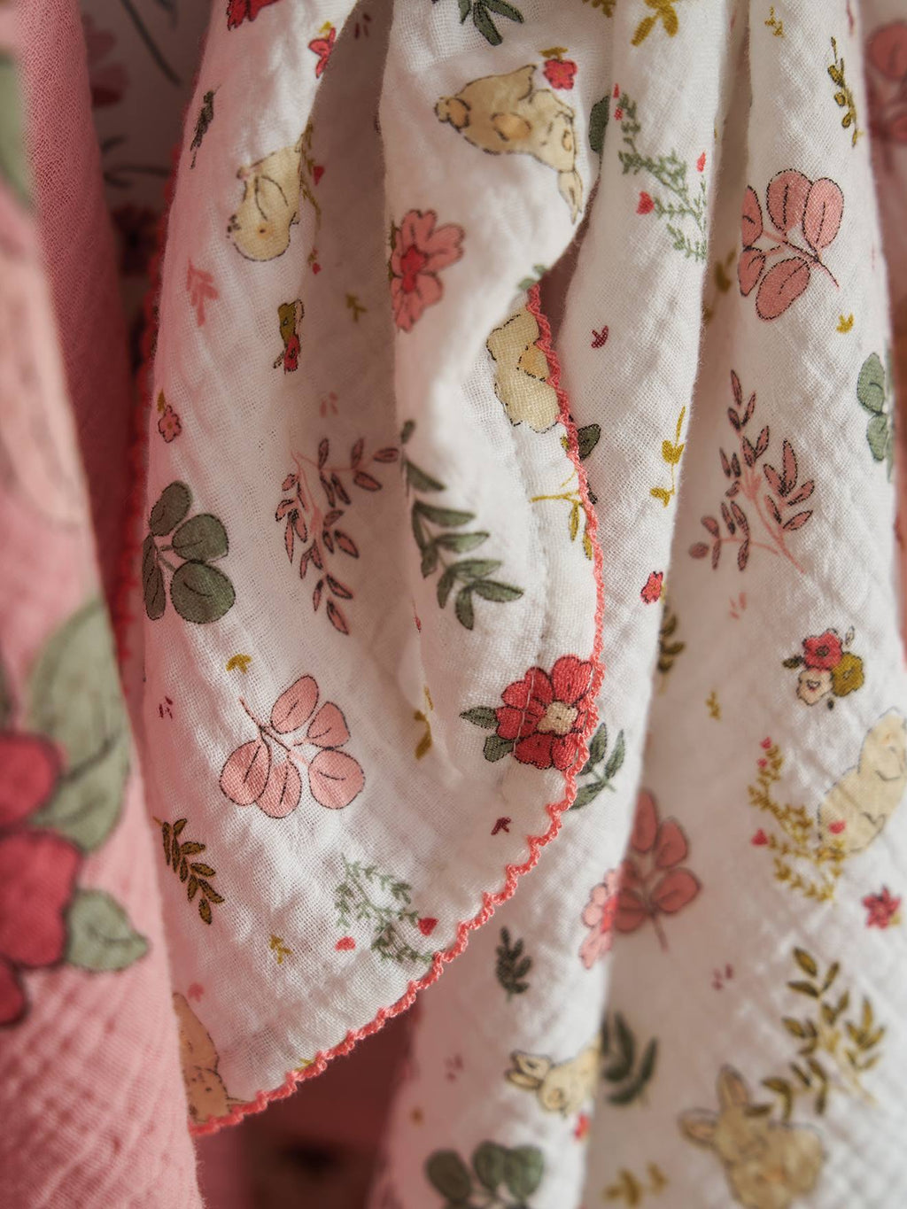Lot de 3 langes en gaze de coton lapin enchanté lot rose