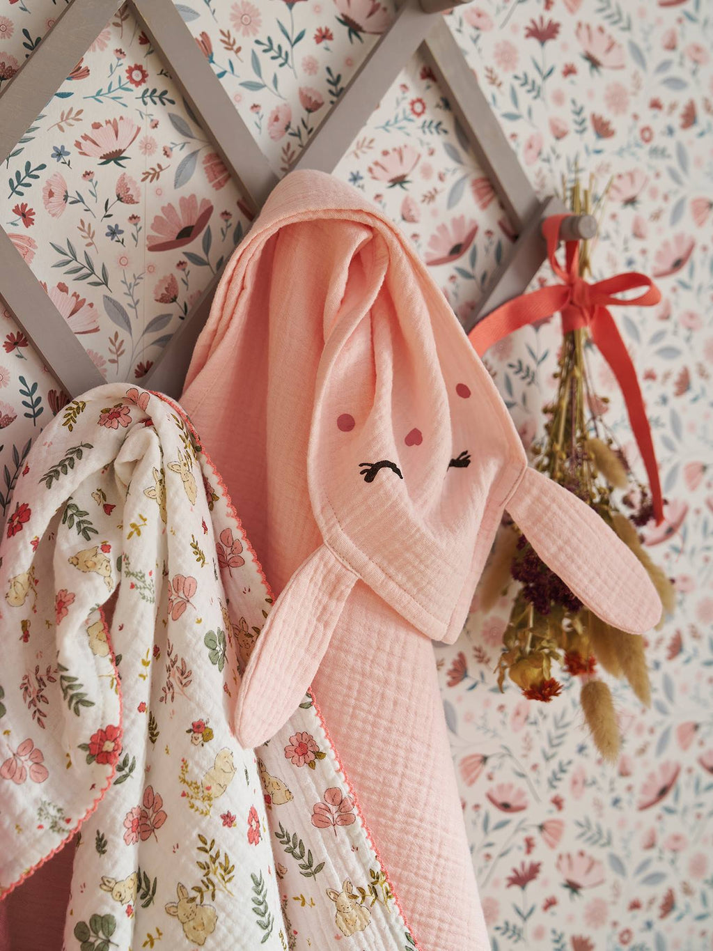 Lot de 3 langes en gaze de coton lapin enchanté lot rose