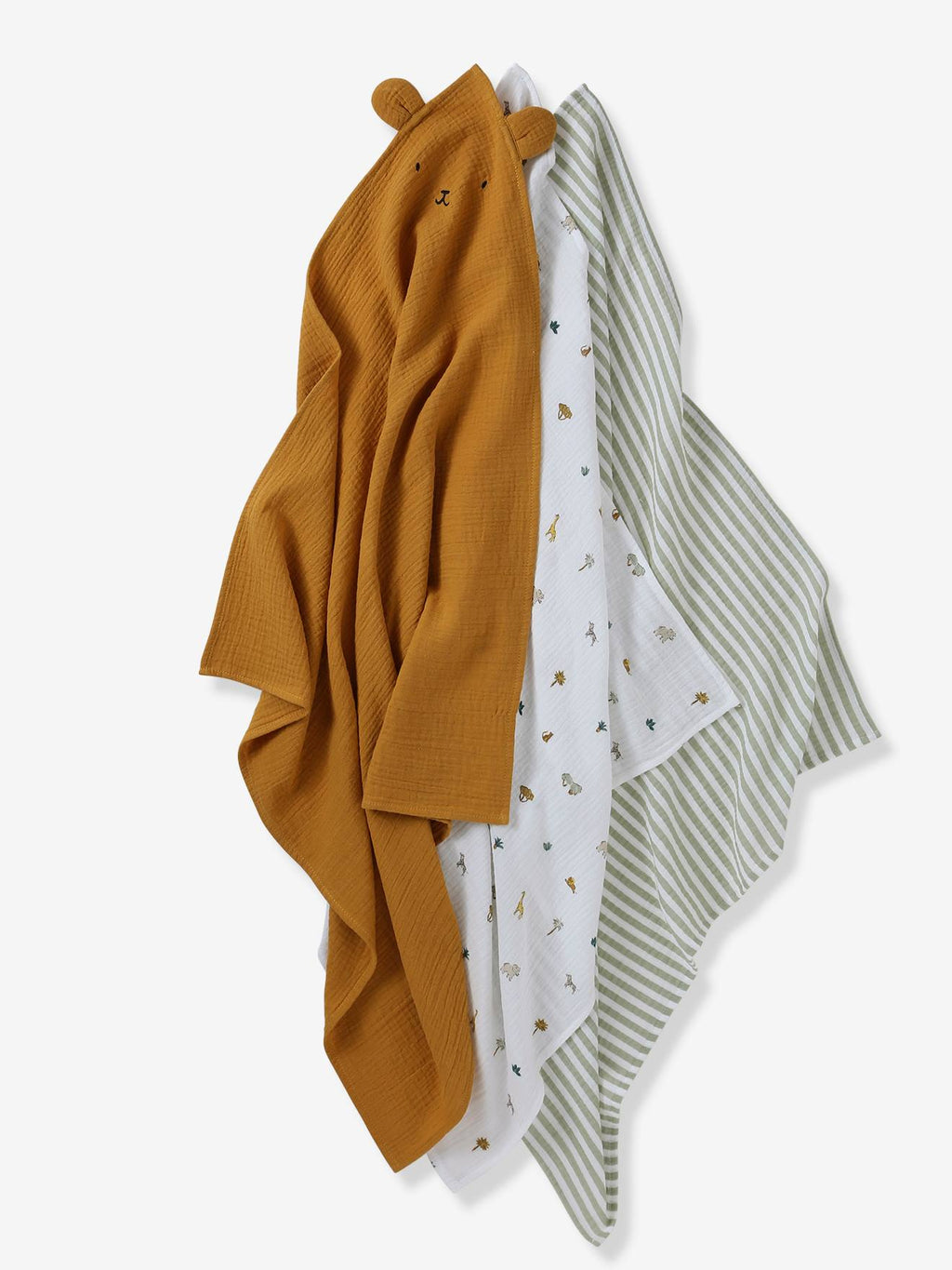 Lot de 3 langes en gaze de coton savana multicolore