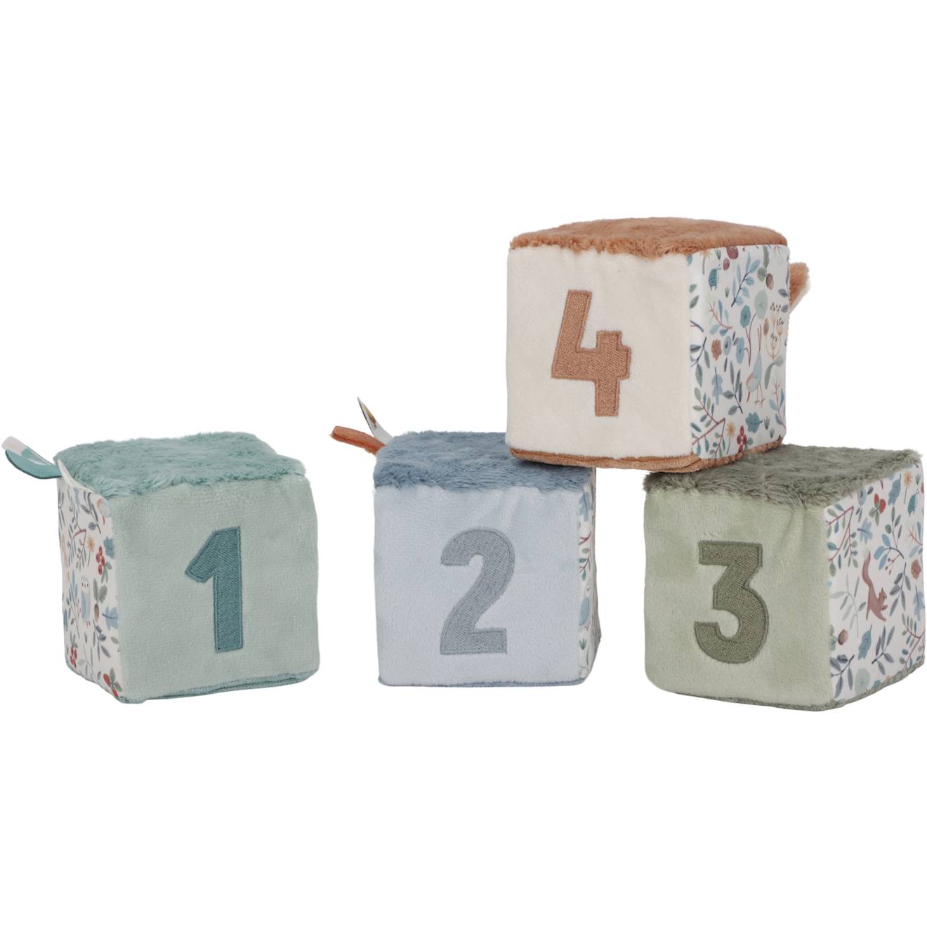 Lot de 4 cubes doux bleu, jaune, multicolore, marr
