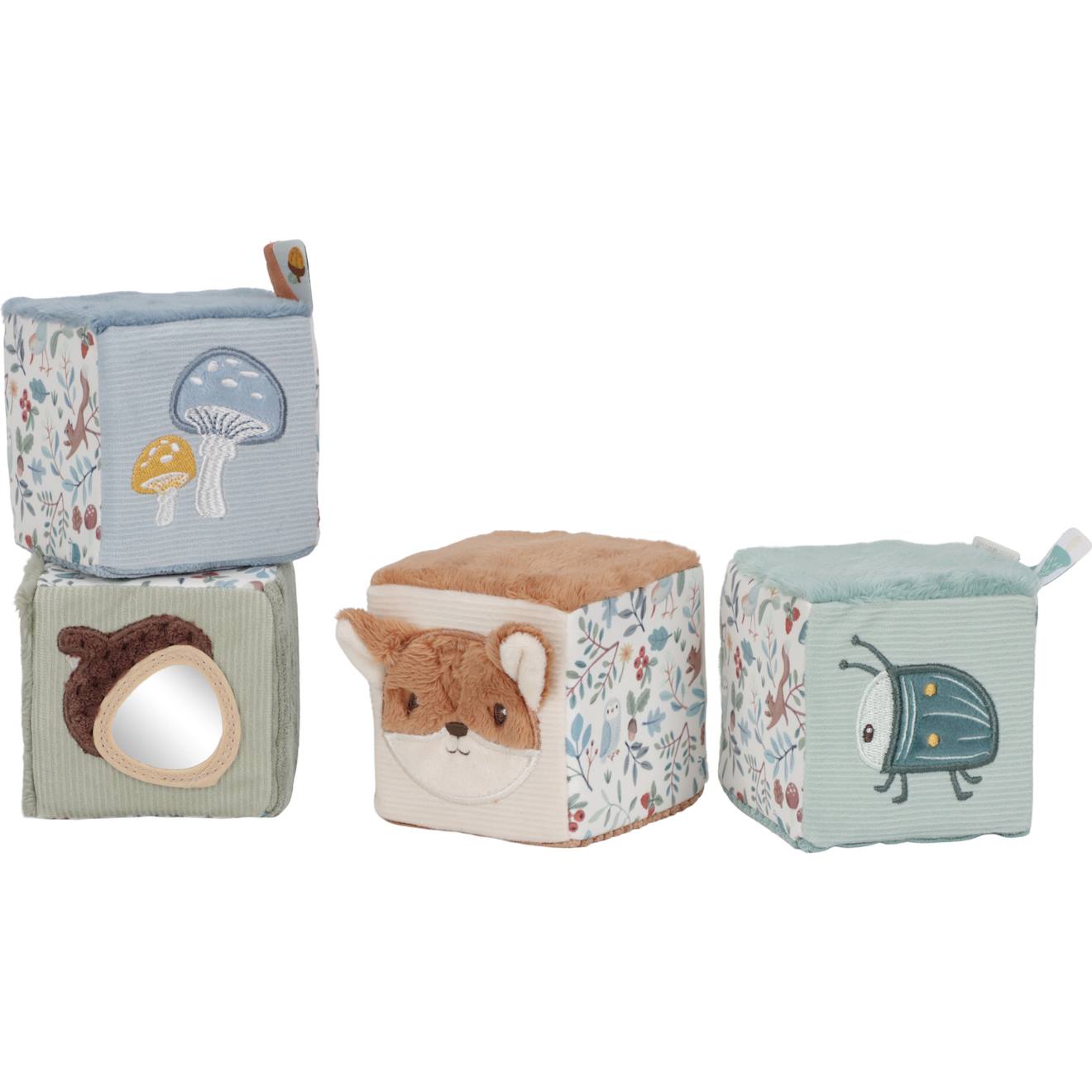 Lot de 4 cubes doux bleu, jaune, multicolore, marr