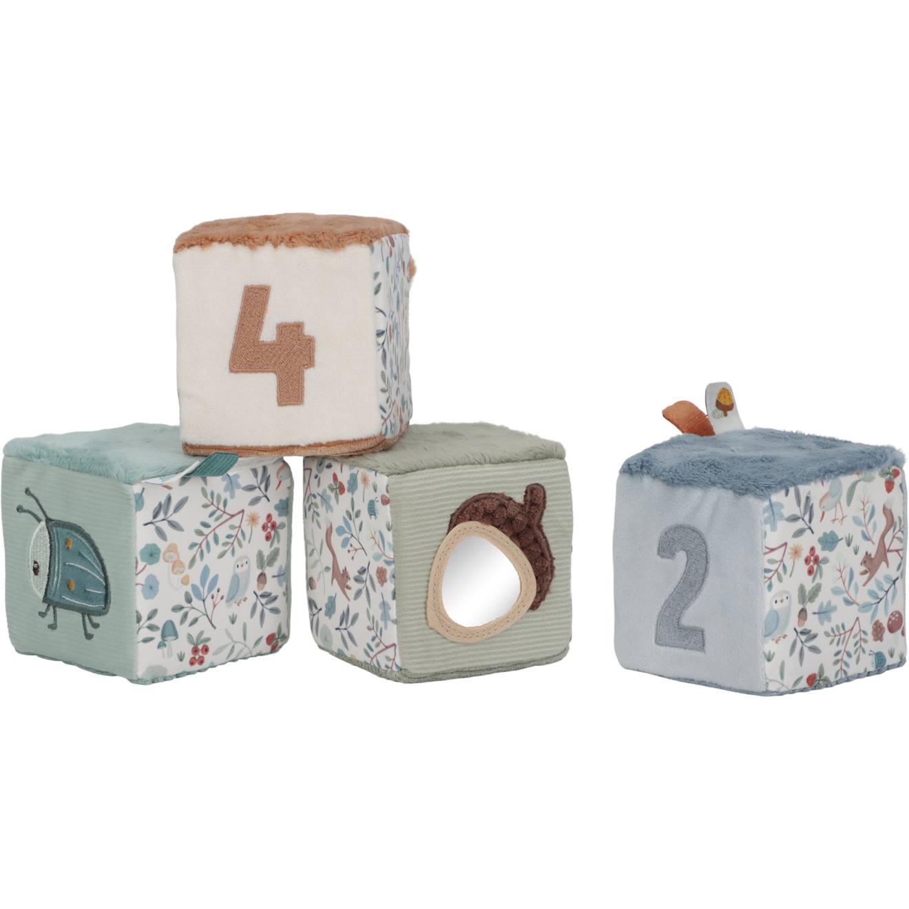 Lot de 4 cubes doux bleu, jaune, multicolore, marr