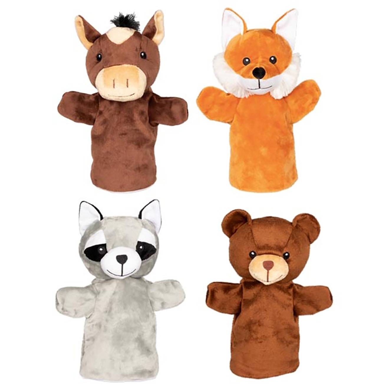 Lot de 4 marionnettes animaux de la forêt multicolore
