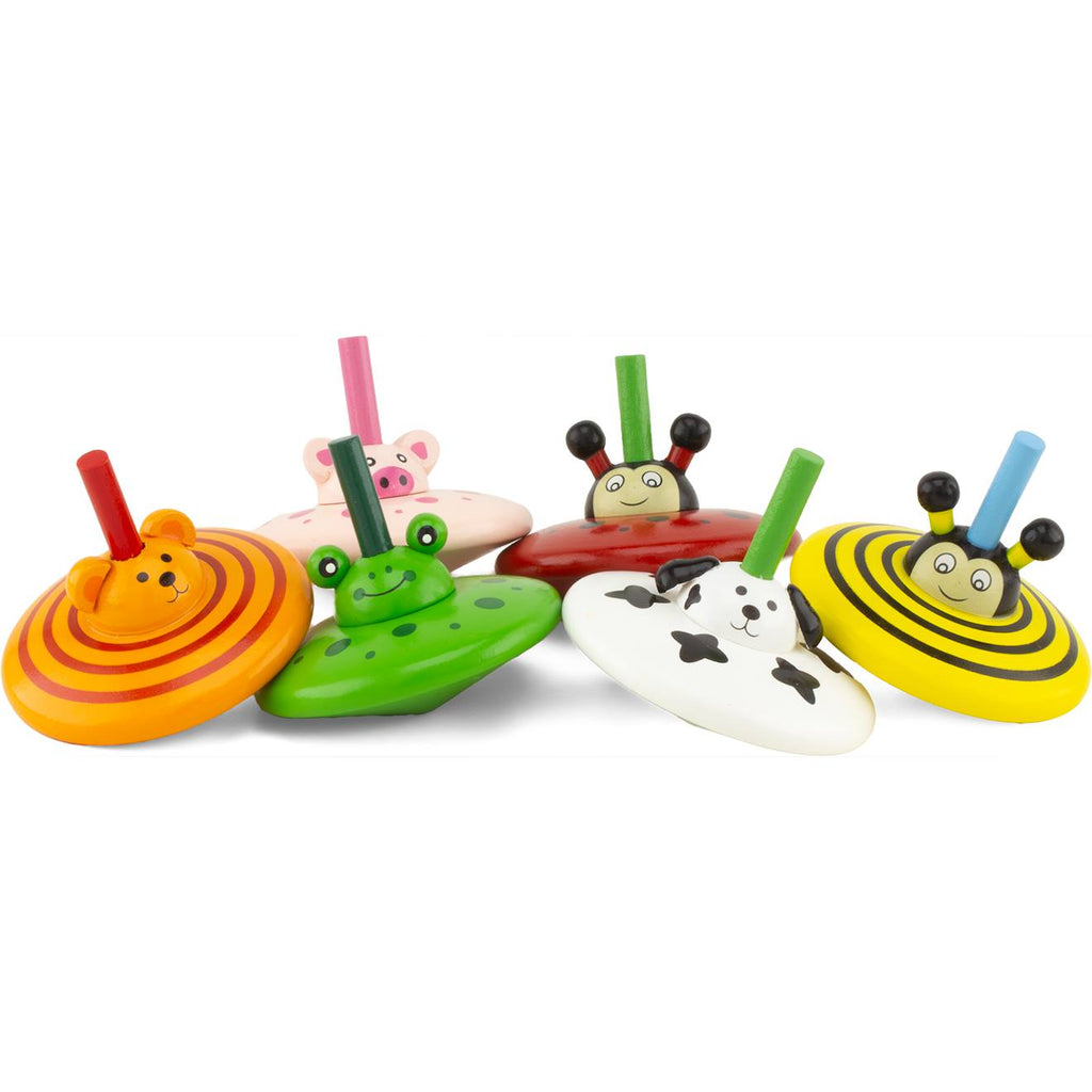 Lot de 6 toupies animaux rouge