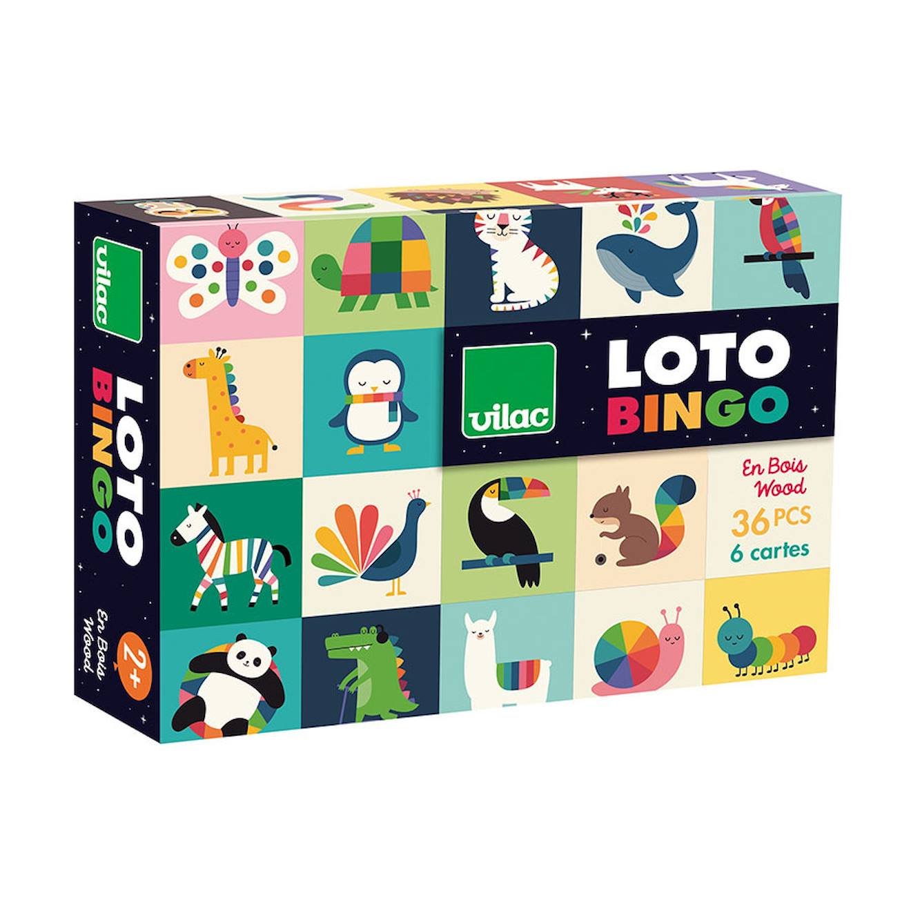 Loto en bois animaux arc-en-ciel beige