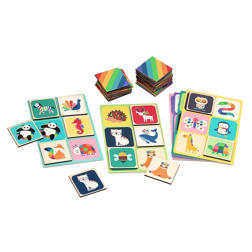 Loto en bois animaux arc-en-ciel beige