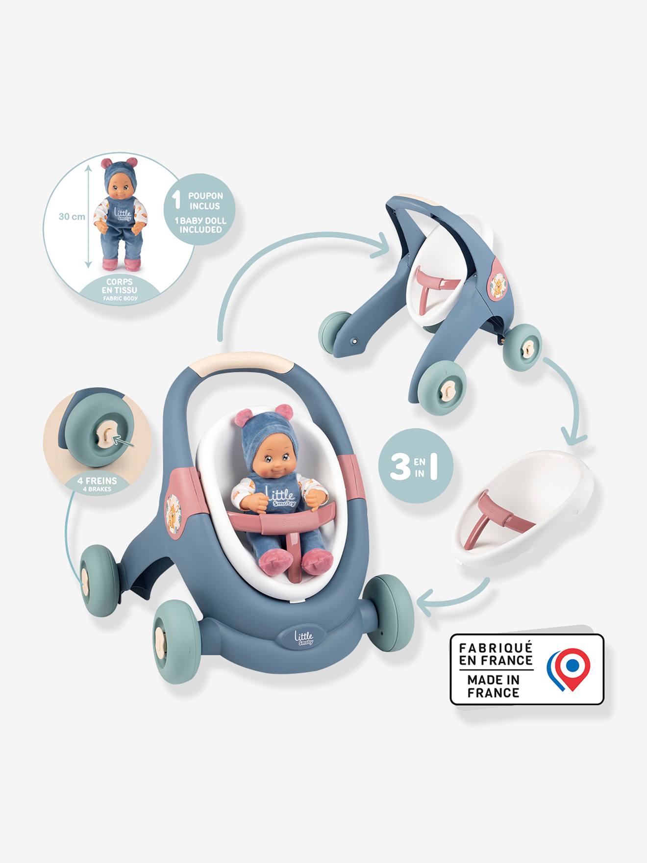 Ls baby walker 3 en 1 + poupon - multicolore