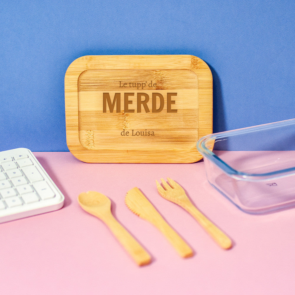 Lunch Box Verre et Bambou avec Couverts Repas de Merde à Personnaliser - Lunch Box Originale