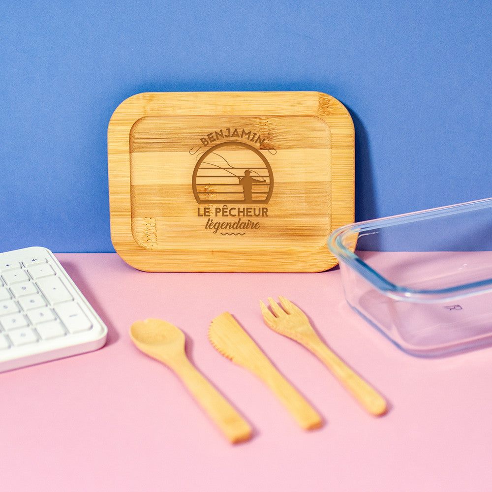 Lunch Box Verre et Bambou avec Couverts Pêcheur à Personnaliser - Lunch Box Originale
