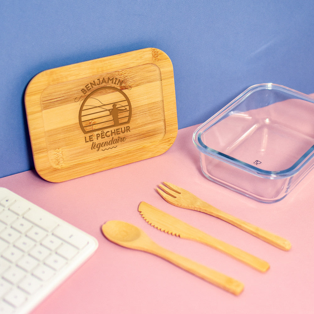Lunch Box Verre et Bambou avec Couverts Pêcheur à Personnaliser - Lunch Box Originale