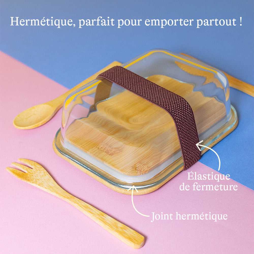 Lunch Box Verre et Bambou avec Couverts à Personnaliser - Lunch Box Originale