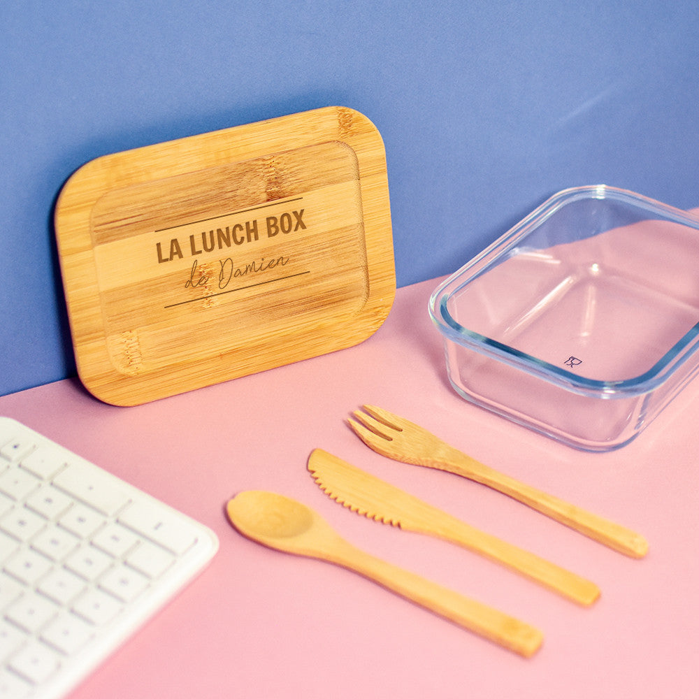Lunch Box Verre et Bambou avec Couverts à Personnaliser - Lunch Box Originale
