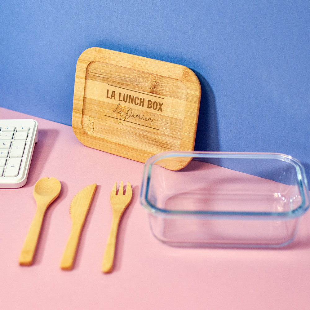 Lunch Box Verre et Bambou avec Couverts à Personnaliser - Lunch Box Originale