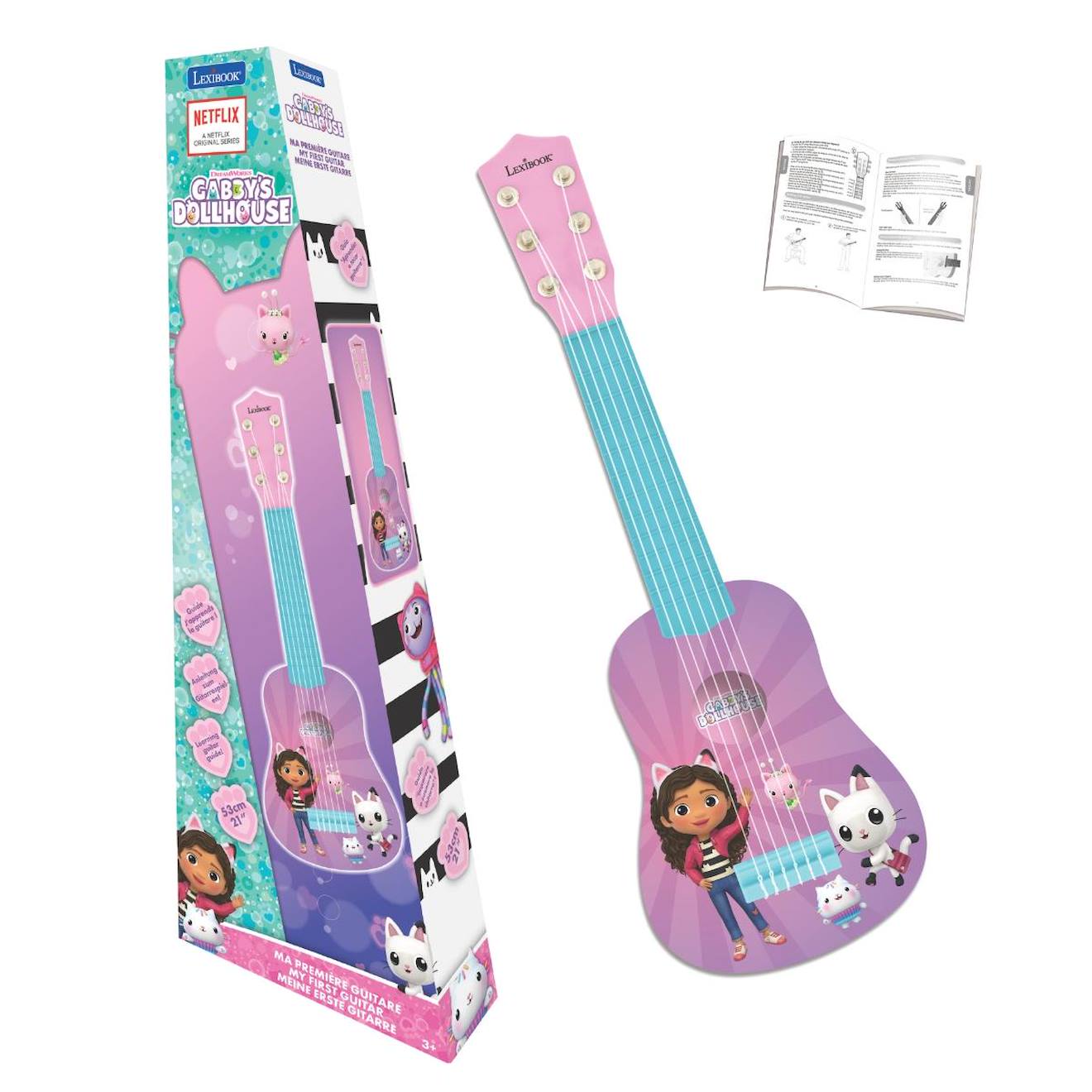 Ma première guitare Gabby et la Maison Magique, 6 cordes nylon, 53 cm, guide inclus rose