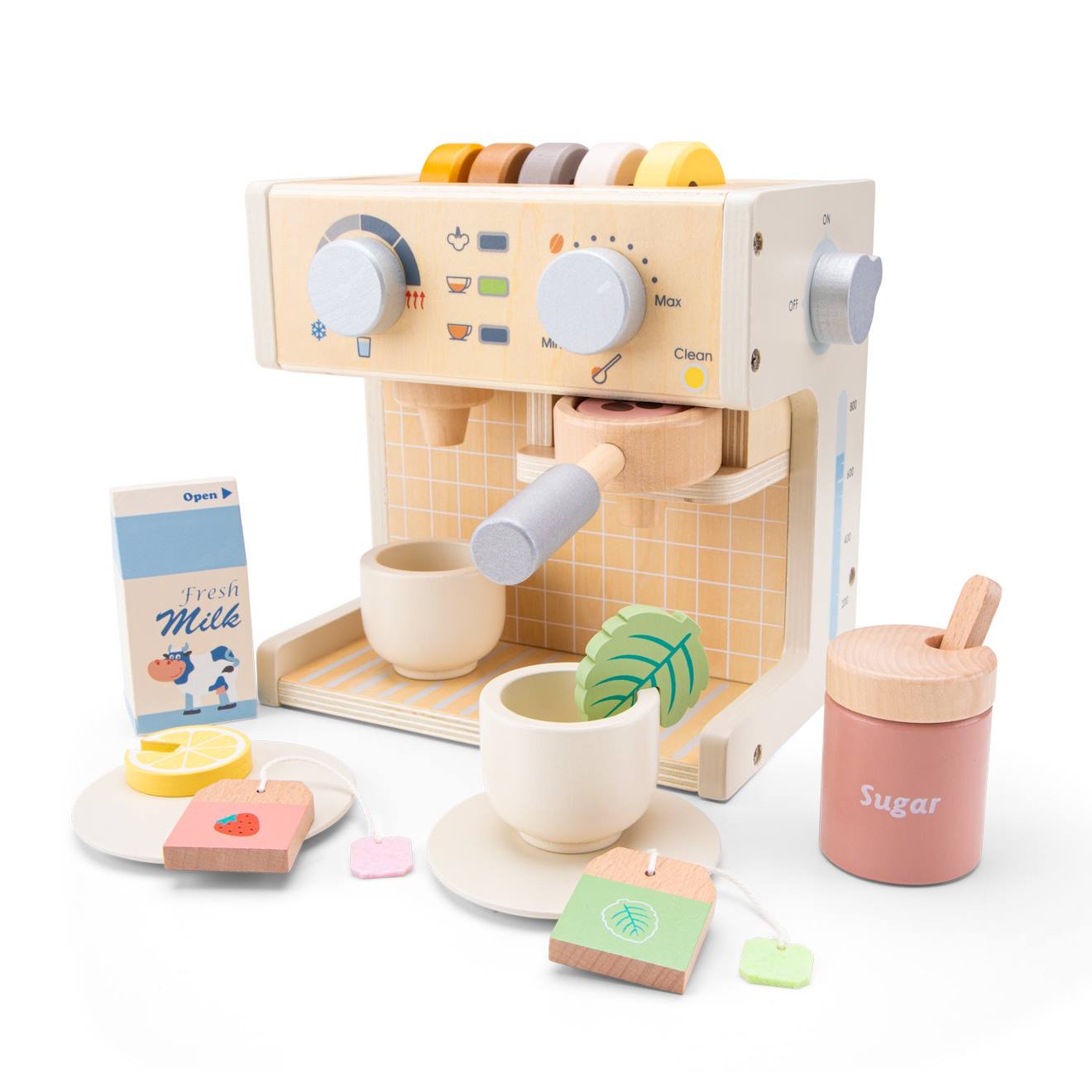Machine à café en bois 20 pièces beige