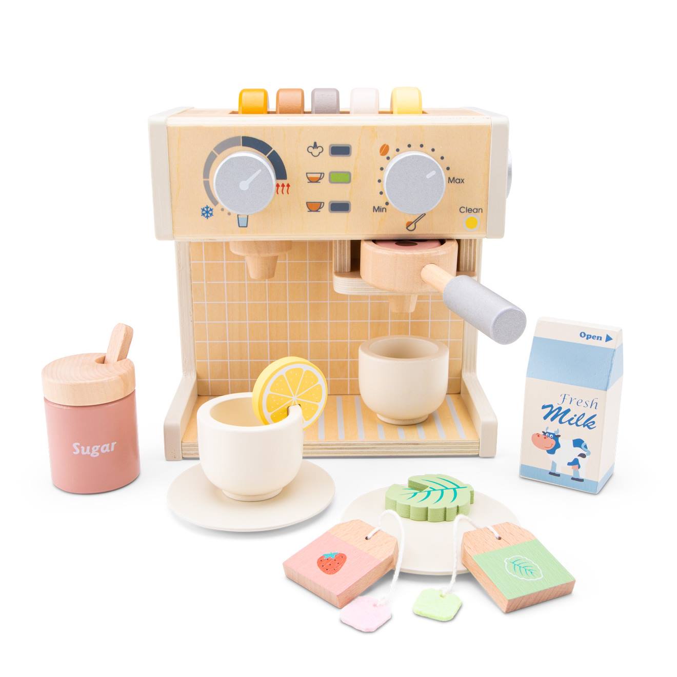 Machine à café en bois 20 pièces beige