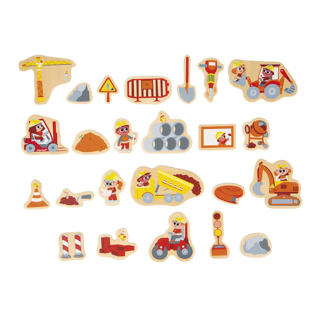 Magnets dinosaures en bois FSC 24 pièces beige - chantier