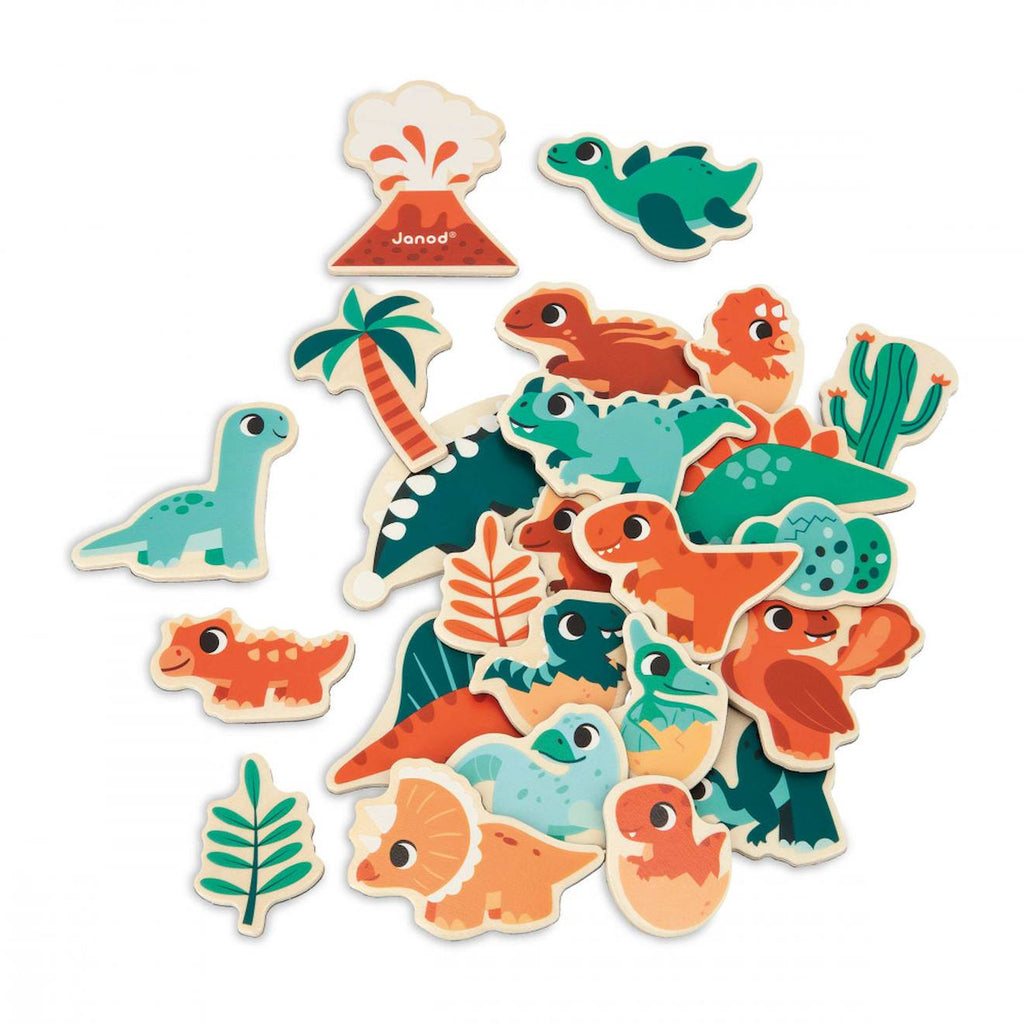 Magnets dinosaures en bois FSC 24 pièces orange