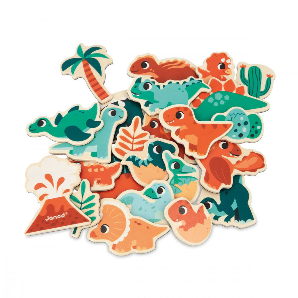 Magnets dinosaures en bois FSC 24 pièces orange