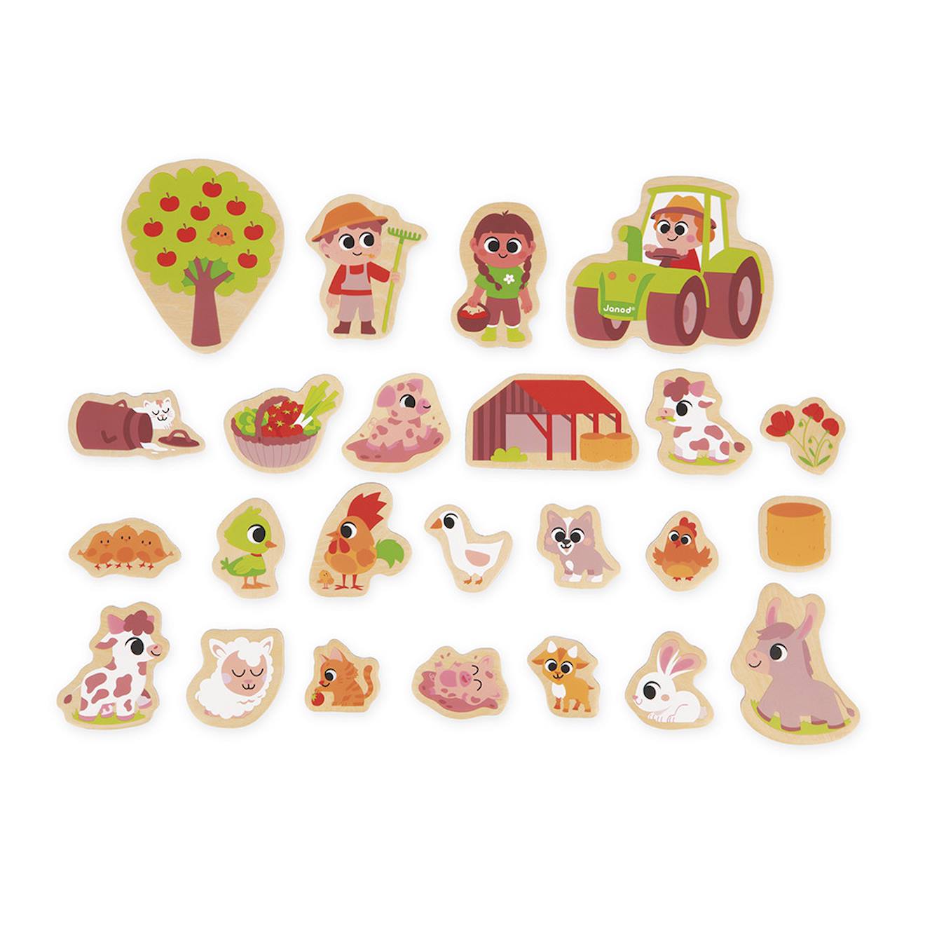 Magnets dinosaures en bois FSC 24 pièces beige - ferme