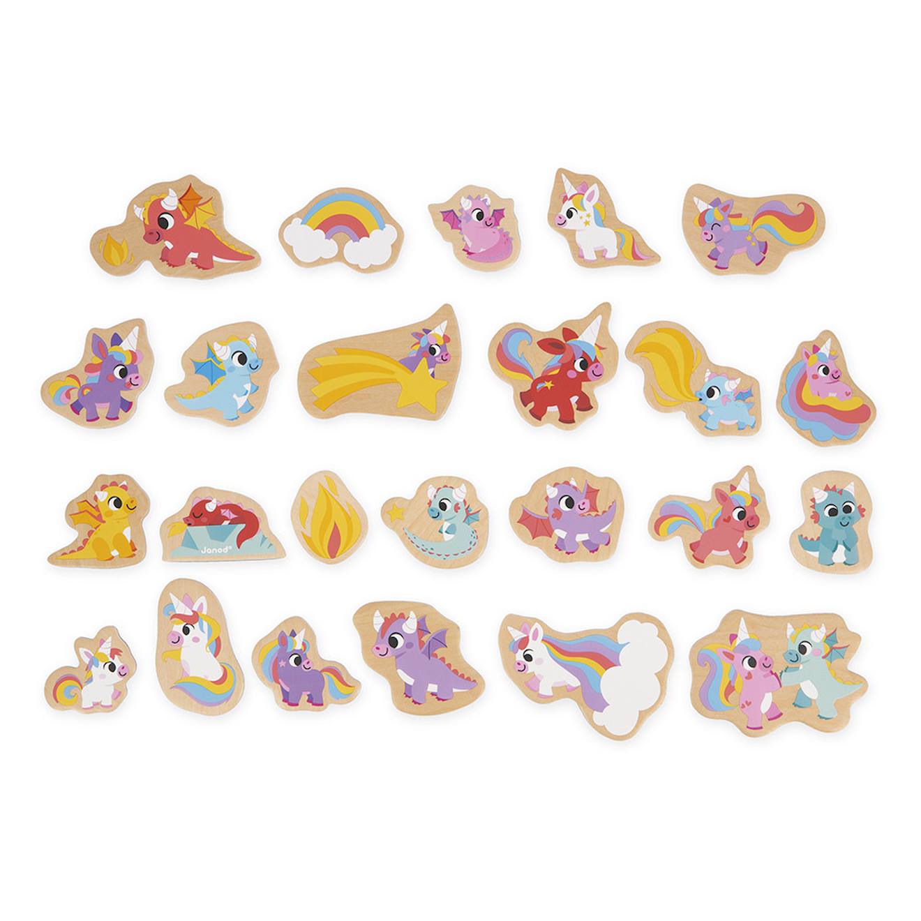 Magnets dinosaures en bois FSC 24 pièces beige - licornes et dragons
