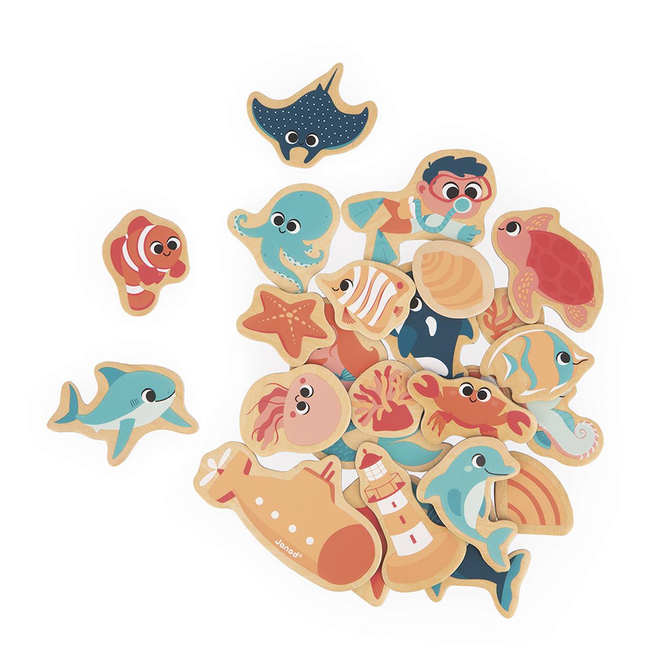 Magnets dinosaures en bois FSC 24 pièces beige - marin