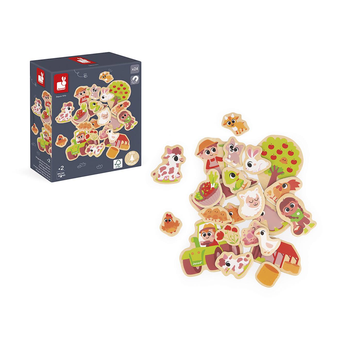 Magnets dinosaures en bois FSC 24 pièces beige - ferme