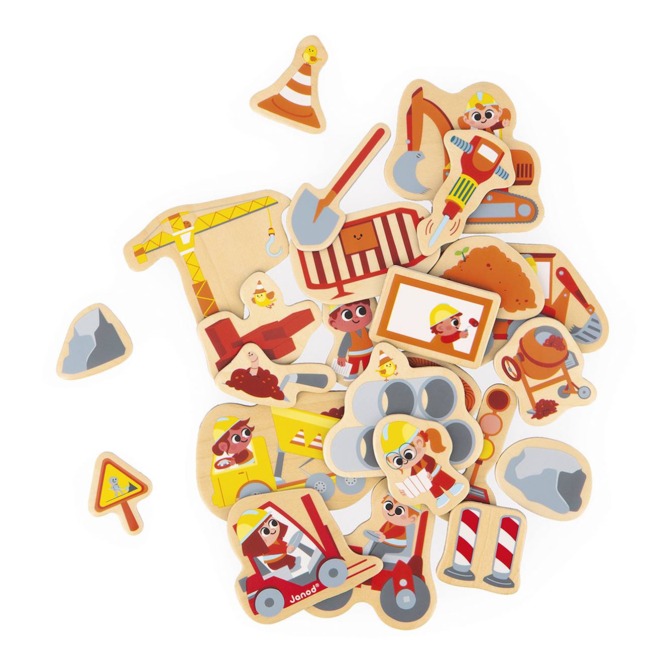 Magnets dinosaures en bois FSC 24 pièces beige - chantier