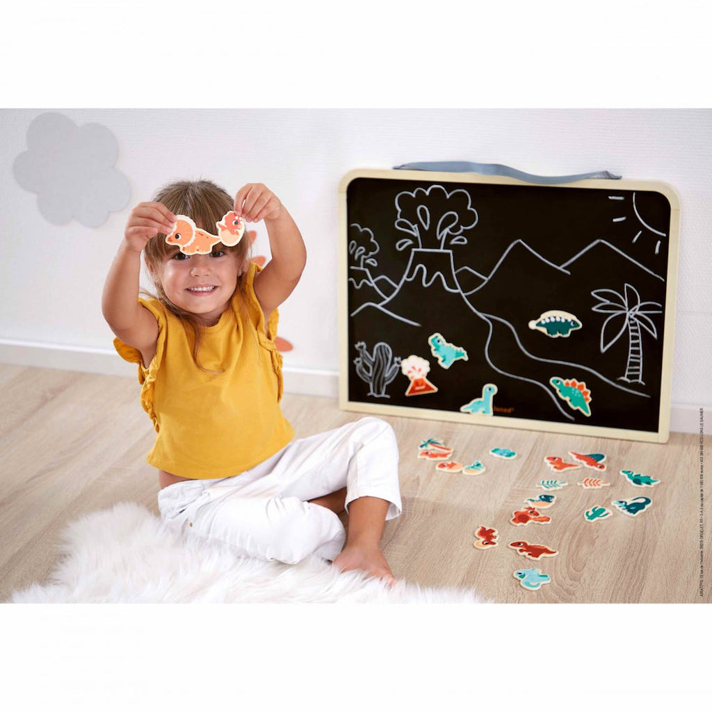 Magnets dinosaures en bois FSC 24 pièces orange