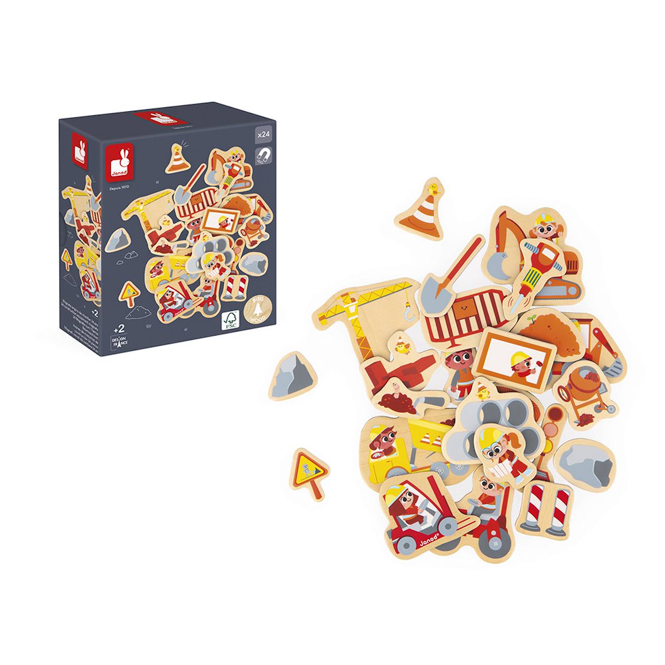 Magnets dinosaures en bois FSC 24 pièces beige - chantier