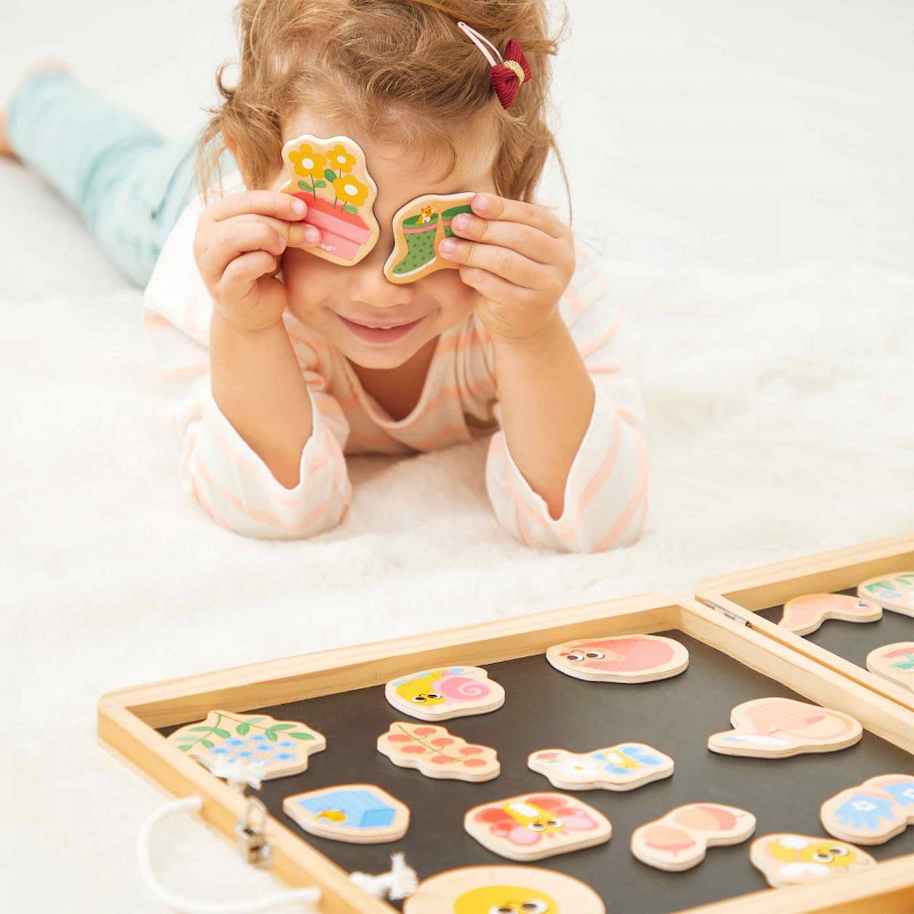 Magnets dinosaures en bois FSC 24 pièces beige - jardin