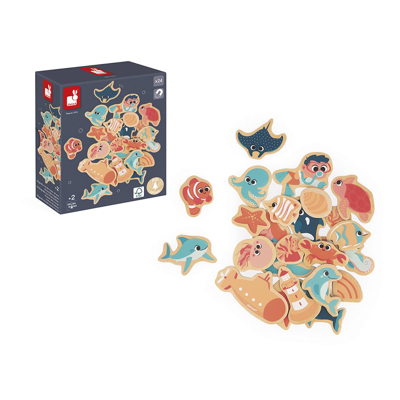 Magnets dinosaures en bois FSC 24 pièces beige - marin
