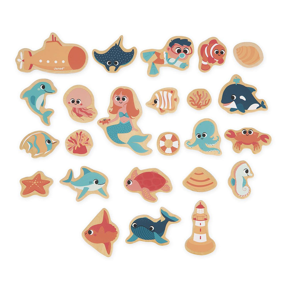 Magnets dinosaures en bois FSC 24 pièces beige - marin