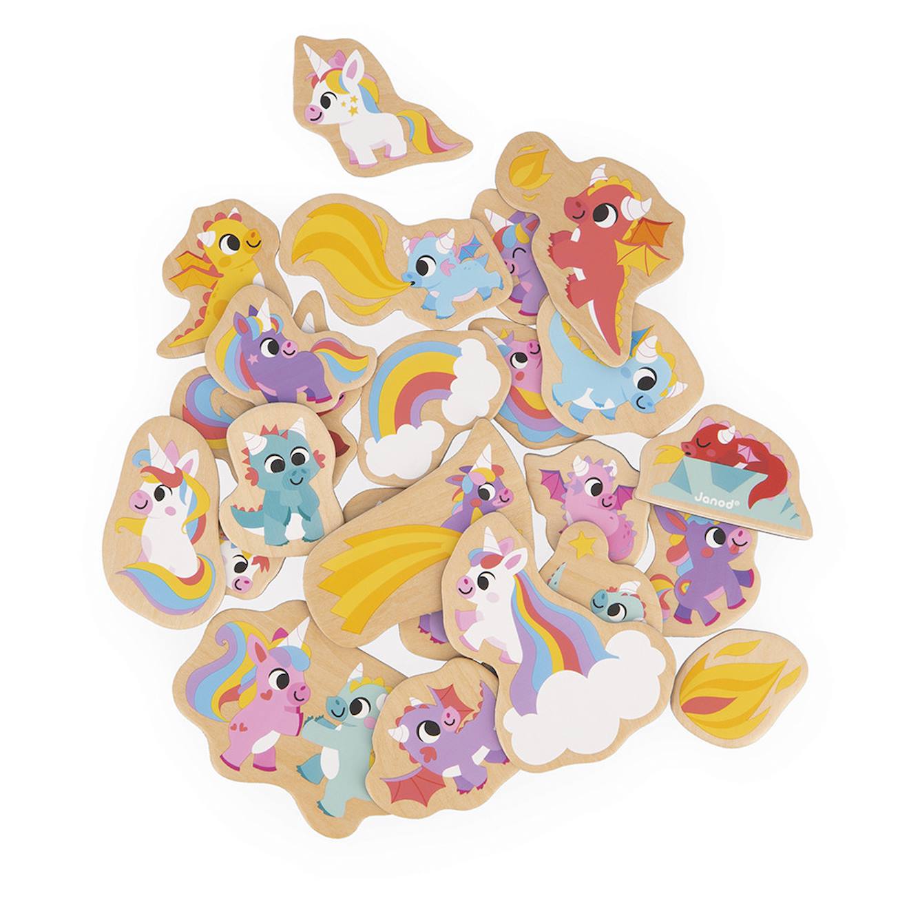 Magnets dinosaures en bois FSC 24 pièces beige - licornes et dragons